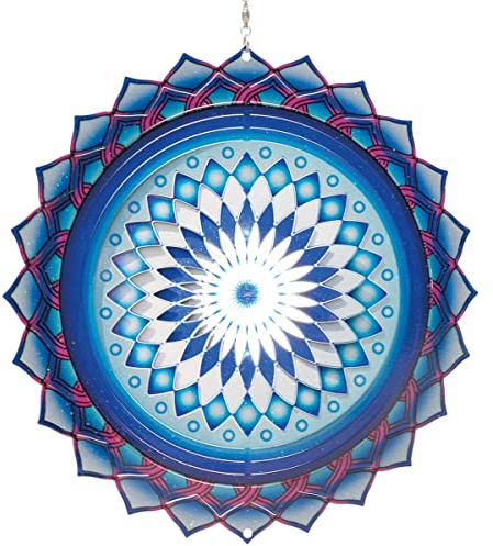 CIM Vindsnurra i rostfritt stål – Mandala Assam – Ø 250 mm – lätt vändning av vindmobil med lysande färger och fina mönster – inklusive upphängning – attraktivt rum, fönster och trädgårdsdekoration