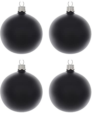 Kaemingk Weihnachtskugeln Glas mundgeblasen 10cm x 4er Box Christbaumkugeln schwarz matt/Baumkugeln schwarz matt 4 Stück - Ø 10 cm