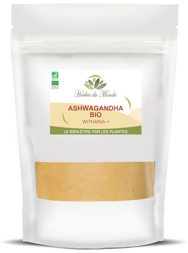 Herbes du Monde - Ashwagandha Withania+ BIO 250g - Vitalité, Améliore Sommeil & Relaxation,Adaptogène, Réduit Stress, Énergie, boost Immunitaire Certifiée AB - 1 sachet