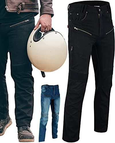Texpeed Pantalon moto homme - Motard Pantalon en jean en aramide 280 g/m² avec armure de protection (EN 1621-1) - Coupe conique Noir - (4XL Taille/Jambe Longue)