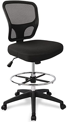Armless Drafting Chair Tall Office Chair Adjustable Height High Back Ergonomic Desk Chair Drafting Stool Rolling Bar Stools Chairs with Footrest and Wheels