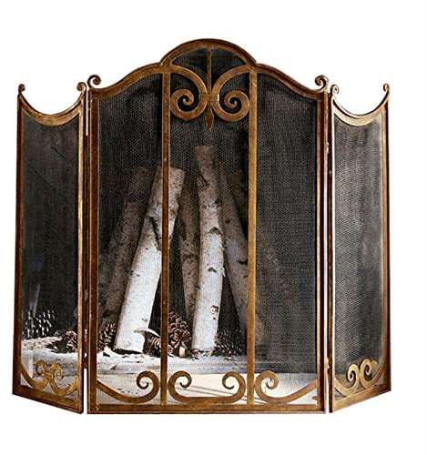 Funkenschutz Faltender 3-panel Handgefertigter Stahl-kamin-bildschirm, Europäischer Stil Schmiedeeiserne Feuer-funken-guard-gitter, 44,79 × 35.37inch, Rustikales Antikes Abgenutztes Finish