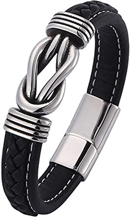 Skcess Armband Herren Silber，Kettenarmbänder Lederarmband Mit Quadratischem Knoten Rostfreier Stahl Leder Armband