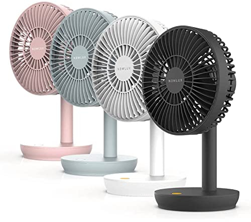 Newlux - Ventilador de Sobremesa USB Windpure Desk W300 con 4 Vel, Cabezal Abatible, Batería Litio hasta 50 min. Ventilador de Escritorio Silencioso (<30dB) para Oficina, Casa o Camping (Negro)