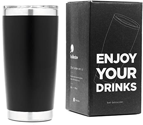 BALIBETOV Vaso Termo (590 ml) - Vaso Termo Cafe para Llevar - Taza Termica para Llevar Cafe, Té, Vino, Cerveza y mas - para Frio y Calor (Negro)