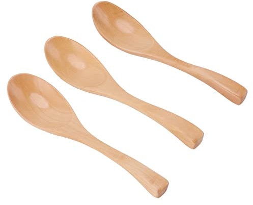 Lot de 3 cuillères en bois pour manger, cuillère à soupe japonaise Cuillère à riz pour enfants Cuillères en bois pour soupe, café, salade, desserts
