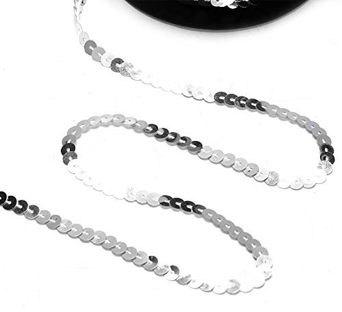 Pailletten Bänder, Elastische Flache Glitter Pailletten Trim, 6 mm Bunte Paillette Trim, 100 Yard Silber Paillettenschnur, für Kleid Dekorieren Schmuck Ornament Stirnband Tanzbekleidungen Armband