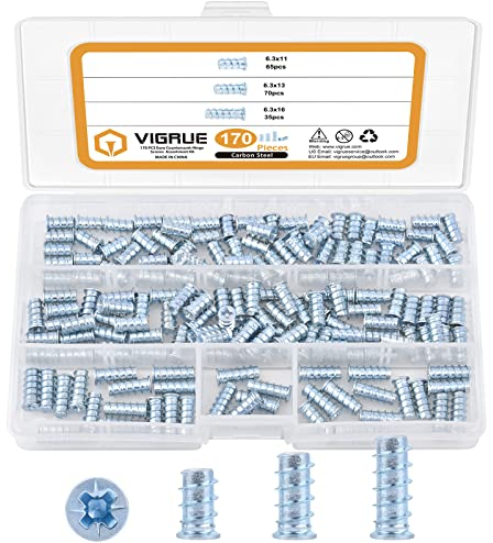 VIGRUE 170 PCS Euroschrauben mit Senkkopf für Scharniere, Schubladenführungen, Kreuzschlitz Schrauben 6,3x11mm,6,3x13mm,6,3x16mm, Stahl Verzinkt Möbelschrauben, Spezialschraube Vollgewinde Bohrung 5mm