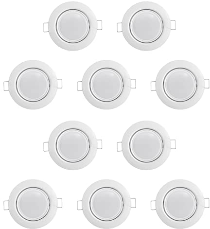 McShine - Einbauleuchten-Set 10x LED-Deckenspot schwenkbar | Rahmen + LED-Modul | Einbaustrahler 230V weiß rund Ø87mm, 440 lm Licht warmweiß 3000K, LED-Einbauspot für Wohnzimmer, Bad, Küche