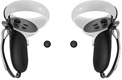 VR Touch Controller Silicone Protective Grip Cover for Oculus Quest 2,Drop and Slip Resistant, with Adjustable Knuckle Strap and Joystick Cap Covers(Black)