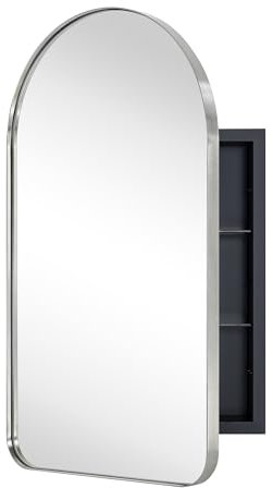 EGHOME Badezimmerschrank mit Spiegel, gebürstetes Nickel, gewölbt, mit Spiegel, Edelstahl, Metallrahmen, rechteckiger Badezimmerschrank mit Spiegel, 40,6 x 71,9 cm