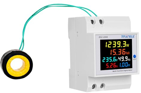 Contatore di energia monofase Monitor CA su guida Din Multimetro 6 in 1 CA 40-300V 100A Tensione Corrente Voltmetro Amperometro Watt Kwh Frequenza Misuratore di potenza 110 V 230 V (External CT)