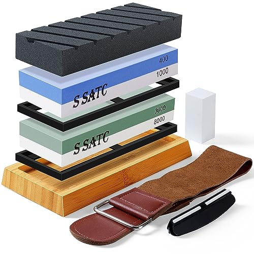 SATC Whetstone Professional Sharpening Stones 400/1000/3000/8000 Grit Kitchen Knife Sharpening Stone Kit Durable Wet Stones for Sharpening Kitchen Knives Efficient Water Stone Knife Sharpeners Set