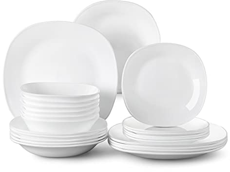 24/48-Piece Unbreakable Durable Opal Glass Dinnerware Set with Dinner Plate,Soup Plate,Dessert Plate,Bowl Set (Size : 24-Piece)