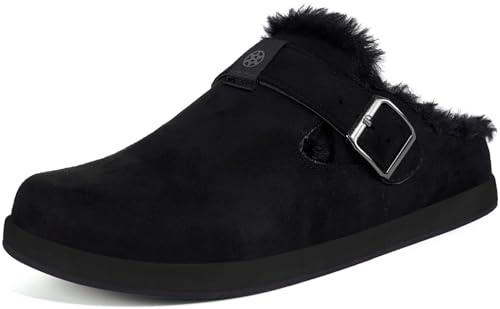 Zuecos y Mules Hombre Mujer Zapatillas de casa Invierno Cómodos Ante Lined Clogs Zapatos de Casa Cálido Pantuflas de Interior Exterior, Negro, 43 EU