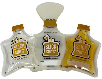 Slick Shotz 50 Pcs Heat Sealed Plastic Flask for Liquor – 3oz BPA-Free, Leak Proof and Reusable Drink Pouches for Alcohol – Ideal for Cruises, Concerts, Flights, Events and Travel