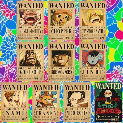 Ubephant Anime Poster, 10 Pcs Wanted Poster Set, 16.5 x 11.2 cm, Glossy, Querformat, Wandmontage, Heimdekoration, DIY Kartenpapier, Geschenke für Kinder