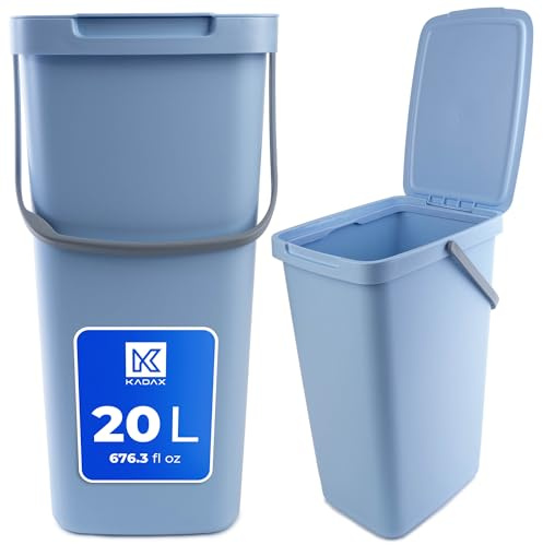 KADAX Abfallbehälter mit Deckel und Griff, Abfalleimer aus Plastik, Mülleimer für die Mülltrennung, Rechteckiger Abfallsammler mit Klappdeckel (Blau, 20L)