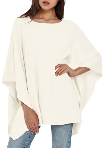 PULI Women's Pullover Poncho Sweater Oversized Loose Fit Soft Shawl Layering Tops for Office Travel Daily Wear,Fall Winter white