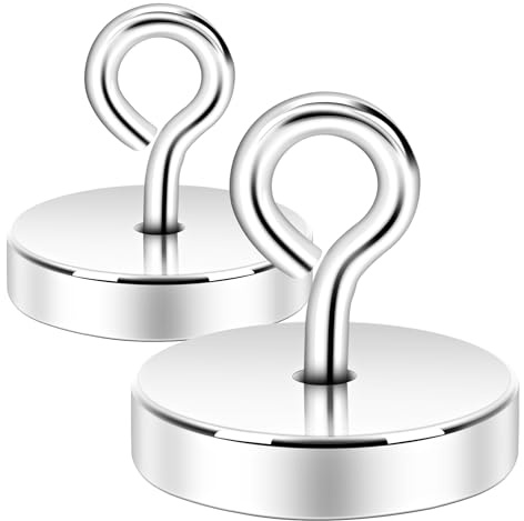 Neosmuk Magnetische Ringhaken, 45kg Heavy Duty Extra starker Magnethaken mit Ringschraube für Kreuzfahrtkabine, Magnetösenaufhänger zum Aufhängen, Cruise Essentials Haken (Silber, 2er Pack)