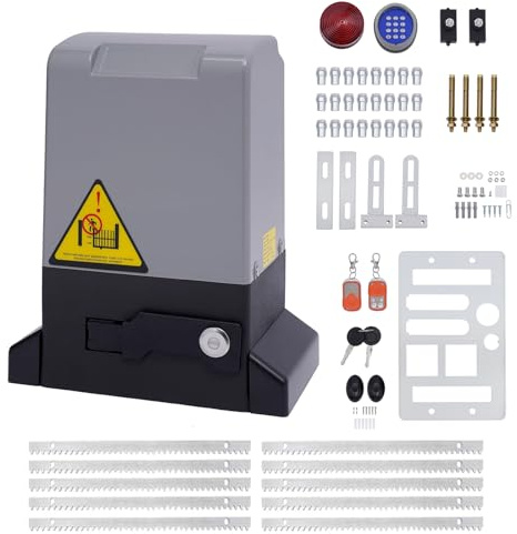Motor Puerta Corredera, 220V Motor para Puerta Corredera+12 x 0.5m Rieles de dientes+2x Mandos a Distancia+Bloqueo de Contraseña Inalámbrico, Motor puerta Garaje (750W)