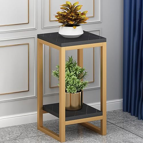 Yuezouikl 50/60Cm Hoher Pflanzenständer Aus Metall, 2 Stufe Rund Blumenständer Für Innen- Und Außenbereich, Blumentopfhalter Blumenständer Aus Metall Pflanzenständer Mehrzweckregal,Gold Black,60X30CM