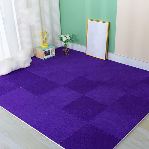 XAoSCd Ineinander Greifende Teppichfliesen, 11,8 Zoll Große Quadratische Mehrzweck-Schaumstoffmatten Für Den Boden, 0,6 Und 1 cm Dick, Puzzle-Spielmatte, Zuhause, 50 Stück (Lila 0,39 Zoll)
