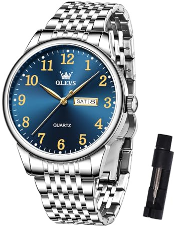 OLEVS Metallarmband Uhren Herren mit Datum Lässiger Großes Zifferblatt Herrenuhren Leuchtende Klassisch Quarz Analog Armbanduhr Damen Edelstahl Geschenke für Männer