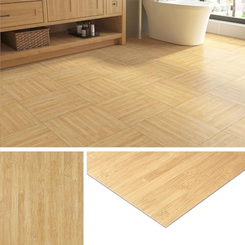 Livelynine Peel and Stick Floor Tiles Wood Effect Square Vinyl Flooring Self Adhesive Floor Tile Bathroom Light Wood Stick on Floor Tiles for Hallway 30x30CM Adhesive Floor Tiles Kitchen, 4 Tiles
