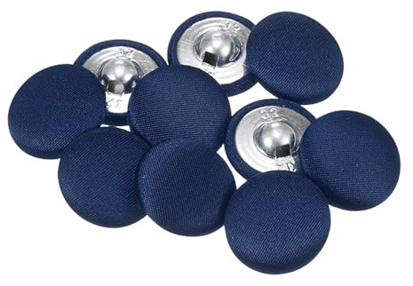 QUARKZMAN 10 Stück Mittelblau Knöpfe mit Stoffüberzug 20mm Satinstoff Bezogen Nähknöpfe Runde Bastelknöpfe Metallschaft Ösenknöpfe Vintage für Mantel Kleidung Jacke Blazer Anzüge DIY