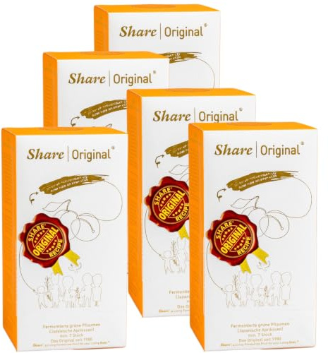 Special Edition con custodia Share Swiss Hollywood | 5 x Share originale fermentato prugna jap. albicocca 7 pezzi – prugna verde fermentata 110 g prugne verdi/albicocche giapponesi