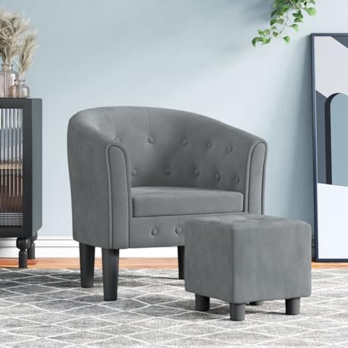 Sufrk Clubsessel mit Fußhocker Dunkelgrau Samt Clubsessel, Cocktailsessel mit Fußhocker, Loungesessel Relaxsessel Polstersessel