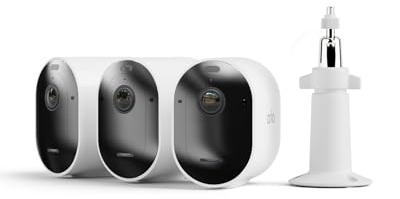 Arlo Pro 5 2K + 3 Bras De Fixation, Caméra de Surveillance WiFi Extérieure sans Fil,Batterie Rechargeable Longue durée, Vision Nocturne Couleur Avancée, Essai Secure Inclus, 3 Caméras Blanc