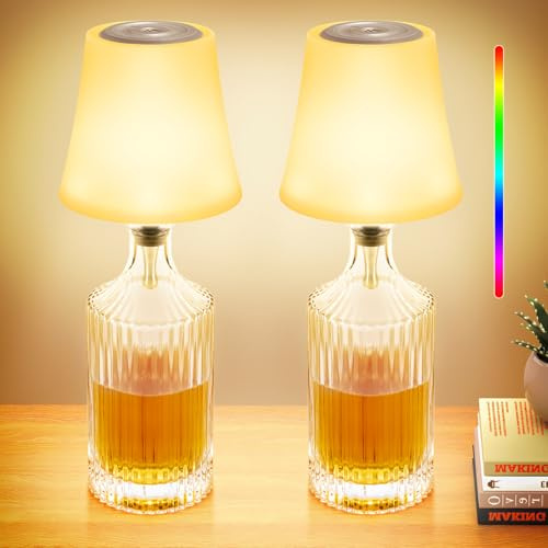 LED Akku Flaschenlampe, Touch Kabellose Tischleuchte mit 7 Modi Stufenlos | IP54 Flaschenlampe Aufsatz LED, 5200mAh Dimmbar Flaschenlicht für Partys Restaurants Schlafzimmer, 2 Stück