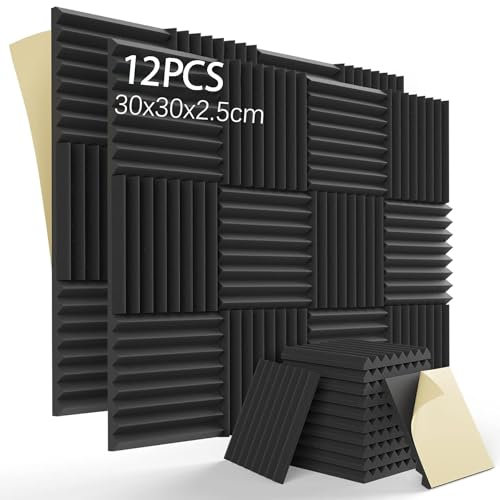 Akustikschaumstoff Selbstklebend,Schallabsorber wand,Noppenschaumstoff,Pyramide Schallschutzmatte,Schalldämmung Akustikpaneele,Akkustikschaumstoffmatten,Akustikschaummatten, (12-teiliges Streifenset)