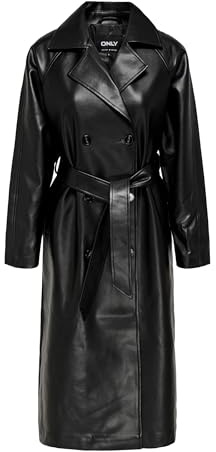 ONLY Faux Leather Trenchcoat Onlbina-Trench in Finta Pelle CC Otw, Nero, XS Donna