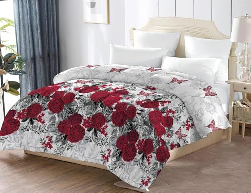 Bettdecke 200x220 Ohne Bezug Nutzbar, Blumen Schmetterlinge Bettdecken Waschbar Ganzjahresdecke Retro Stil 4 Jahreszeiten Steppdecke, Bettzeug Microfaser mit 2 Kissenbezug für Sommer Winter Doppelbett
