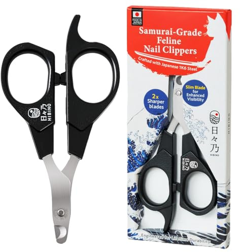 HIBINO Samurai-Qualität Krallenschere Katzen – Tierarzt empfohlen | Katzen Krallenschneider für stressfreies Schneiden | Präzisionsklinge & Rutschfester Griff | Katzen Zubehör Indoor | Made in Japan