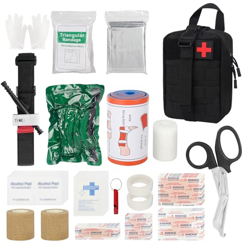 Mineup Trousse de Secours Complète, 54 PCS Trousse de Premiers Secours, Sac d'urgence pour Voiture, Trousse de Secours Militaire, Pochette médecine tactique pour Maison, Voiture, Camping, Noir