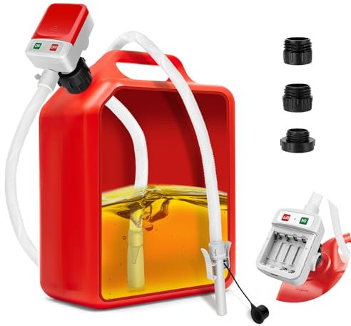 Kraftstoff Umfüllpumpe Kanister Pumpe mit Schlauch, 12v Kraftstoff Umfüllpumpe mit Auto-Stopp-Sensor (2.4GPM), Kraftstoffpumpe mit 4 Größe Tankadapter, Elektrische Transferpumpe für Diesel, Öl, Benzin