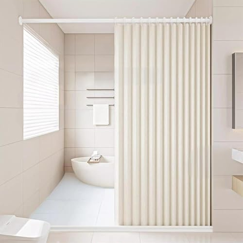 Icegrey Rideau de Douche Magnétique Pliable et imperméable avec Crochets, Séparation Humide et sèche, Rideaux de Douche en Polyester Lin très résistants pour Salle de Bain, Beige, 100x200cm
