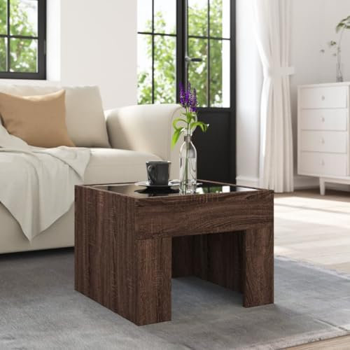 HEFZGDB Couchtisch mit Infinity-LED Braun Eichen-Optik 40x40x30 cm Couchtische Wohnzimmertisch Klein Beistelltisch Couch Wohnzimmer Tisch Für Couch für Innenhof Balkon Café Garten
