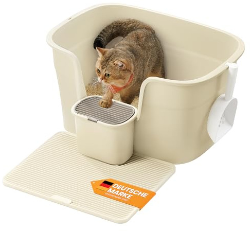 Feandrea Caja de Arena para Gatos Grandes, Extra Gran Arenero para Hogar con Varios Gatos, Incluye Tabla Recogedora, Pala, Beige Arena PPT003L01