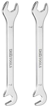 HARFINGTON 2pcs Super-Thin 7mm Metric Double Open-End Wrench 30Cr13 Stainless Steel Quenching Polish Spanner with 15 and 75 Angled Open End for Auto Repairs