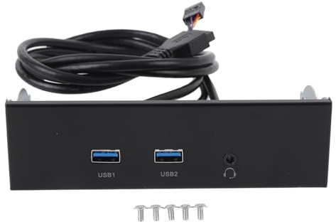 CHEOTIME Optical Drive Bay Panel, USB3.2 GEN1 5Gbps 5.25 Inch Optical Drive Front Panel Hub Adapter with 3 Ports and HD Audio for window 7 8 10 11 LINUX