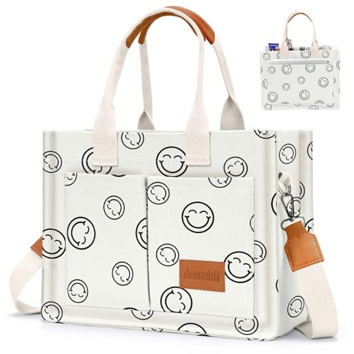 Jcocylse 【Arbeitstasche Damen & Shopper Tasche Damen】 Elegante Umhängetasche Damen für Beruf und Alltag | Großer Stauraum | Ideal für Laptop und Dokumente (Midi-Smiley)
