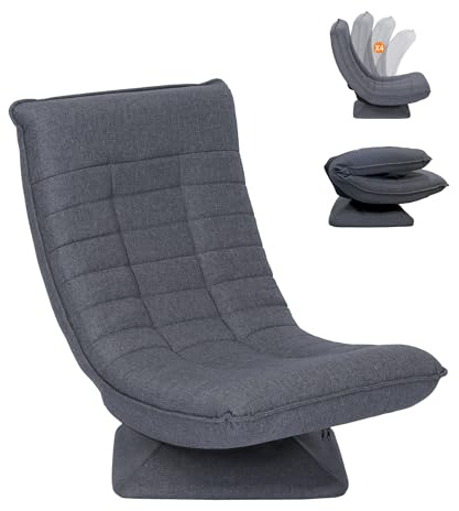 Hoclauho Relaxsessel Bequemer Bodensessel mit 4 Fach Verstellbarer Rückenlehne, 360° Drehfunktion Klappmechanismus, 13 cm Polster, 150 kg belastbar fürs Wohnzimmer Schlafzimmer (Grau)