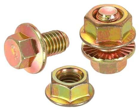 sourcing map M8 x 12mm Flanged Hex Head Bolts, 10Pcs Zinc-Plated Carbon Steel Flange Hexagon Screws with Nuts, Fully Threaded, for Machinery Industry Home Appliances