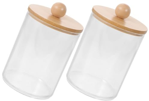 FOMIYES 2 pièces Boîte Rangement Coton Transparent Conteneurs Petit Format avec Couvercle Bouchon Distributeur Tiges Pratique pour Salle de Bain Organiseur Compact