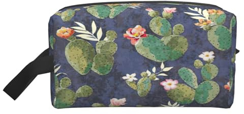 Portable Watercolour Cactus Print Toiletry Bag,Multi Functional Lightweight Large Capacity Storage Pouch